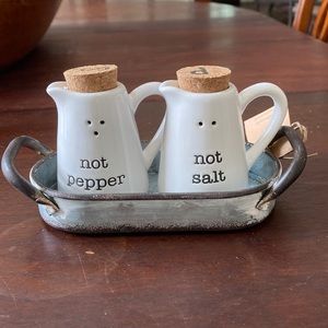Mudpie Salt and Pepper shakers in a tub
